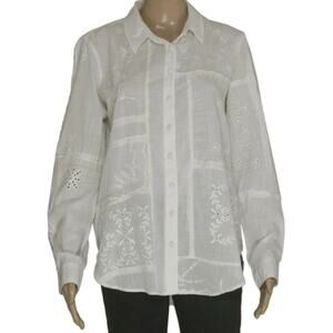 New By Anthropologie ivory embroidered button up top Size Large long sleeve Boho